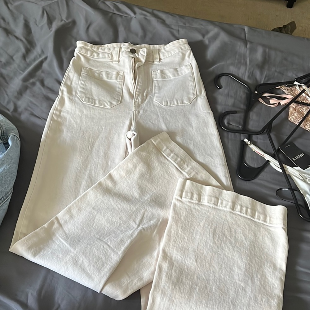 ROLLAS white/tan flare jeans